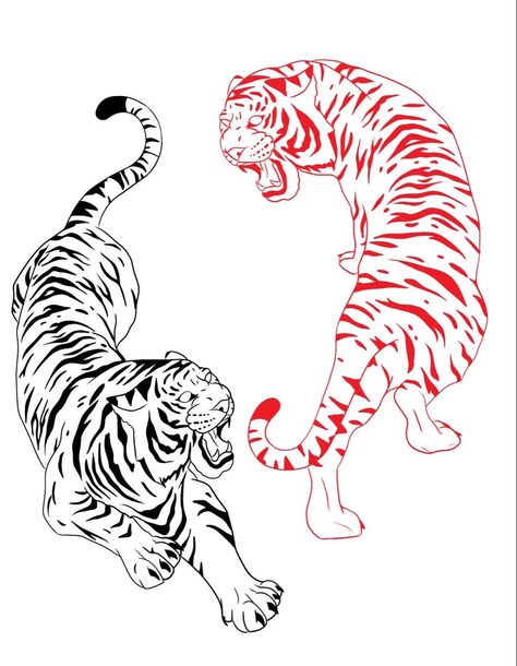 Tiger Line Work Tattoo, Tiger Linework Tattoo, Red And Black Tiger Tattoo, Tiger Matching Tattoos, Tiger Rib Tattoo, Red Tiger Tattoo, Japanese Tiger Art, Small Black Tattoos, Biomechanical Tattoo Design