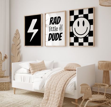 Set of 3 Boys Nursery Wall Art Prints for instant ,download, 'rad littlle dude ', Checkered, Smiley Face, Retro, Groovy, baby boy, Child Kids Decor, Playroom Boys Checkered Bedroom, Retro Boys Room, Checkered Nursery, Smiley Poster, Nursery Wall Art Boy, Boys Nursery, Nursery Decor Boy, 3 Boys, Retro Groovy