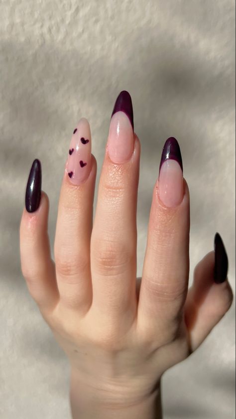 Kayli Boyle, Purple French Tip, Purple French, Tip Nails, Dark Nails, French Tip Nails, Almond Nails, French Nails, Dark Purple