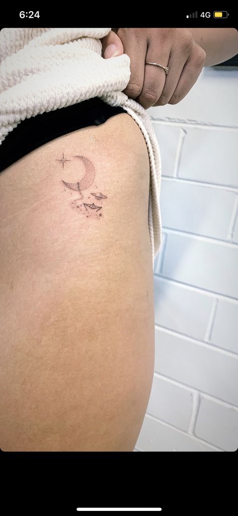 Moon Boat Tattoo, Boat Tattoo, Planet Tattoos, Dope Tattoos, Tattoos