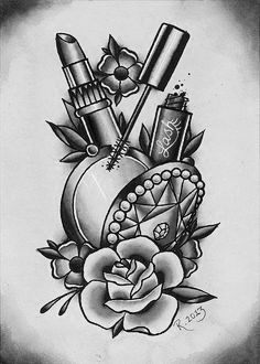 Makeup tattoo Girlie Tattoos, Lower Leg Tattoos, Lipstick Tattoos, Dibujos Tattoo, Tattoo Leg, Theme Tattoo, Leg Tattoos Women, Calf Tattoo, Makeup Tattoos