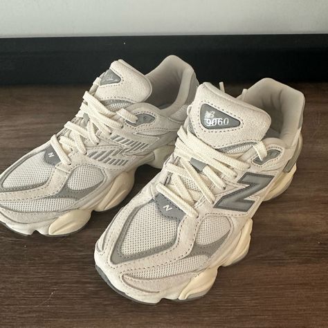 Brand New With Box, 9060 New Balance Sneakers In White/Grey. Chunky New Balance Sneakers, New Balance Shoes Grey, New Balance Fits, New Balance Shoes 9060, New Balance 9060 Outfit, New Balance Aesthetic, New Balance Shoes Outfit, 9060 New Balance, Gray New Balance