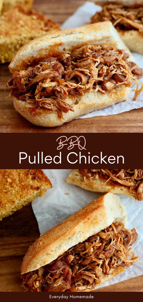 Elevate your summer dinner with this mouthwatering BBQ Pulled Chicken recipe! Perfect for sandwiches, tacos, or pizza, it's versatile and delicious. Cooked on the stovetop in a cast iron Dutch oven, tender chicken thighs simmer in tangy BBQ sauce for an easy, healthy meal. Quick to make, it's a crowd-pleaser that'll become a staple in your recipe collection. Pulled Chicken Recipe Stovetop, Pulled Chicken Stovetop, Stovetop Pulled Chicken, Bbq Pulled Chicken Oven, Dutch Oven Pulled Chicken, Pulled Chicken Oven, Quick Shredded Chicken Recipes, Dutch Oven Bbq Chicken, Oven Shredded Chicken