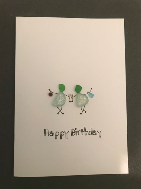 Seaglass Birthday Cards, Seaglass Friendship Art, Birthday Sea Glass Art, Seaglass Cards, New Baby Seaglass Art, Sea Glass Art Projects, Glass Art Projects, Sea Glass Art, Sea Glass