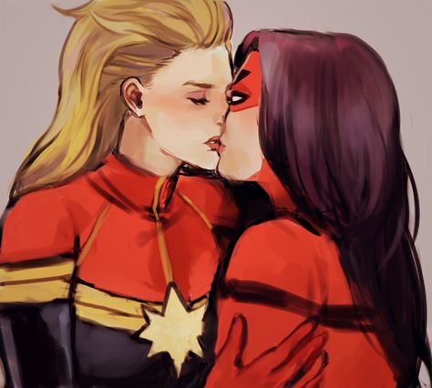 Carol x Jess tenderly kissing fanart by illusti Marvel Lesbian, Marvel 616, Jessica Drew, Marvel Art Drawings, Marvel Ships, Marvel Couples, Captain Marvel Carol Danvers, Carol Danvers, Marvel Characters Art