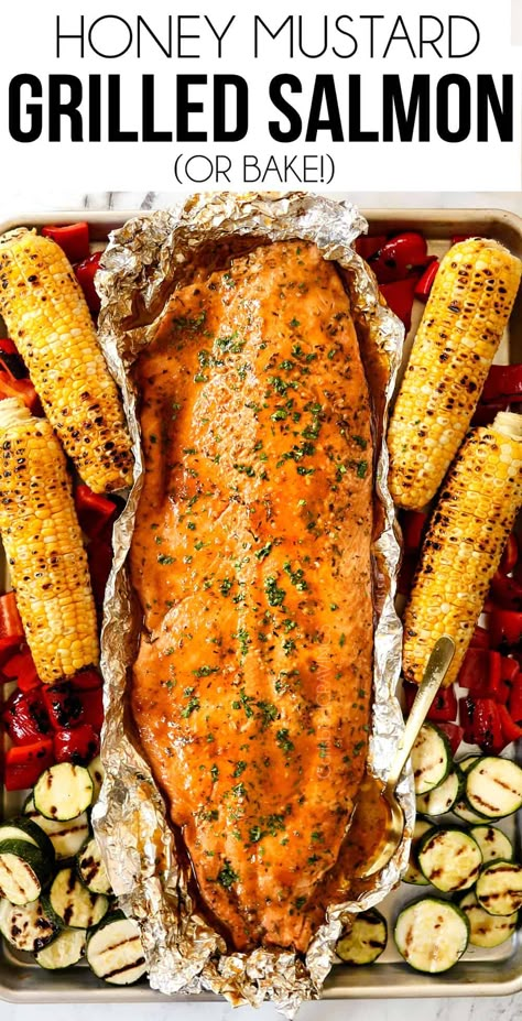 Grilled Salmon Marinade, Carlsbad Cravings Recipes, Mustard Marinade, Honey Mustard Marinade, Salmon In Foil Recipes, Honey Mustard Salmon, Salmon Marinade, Salmon In Foil, Mustard Salmon