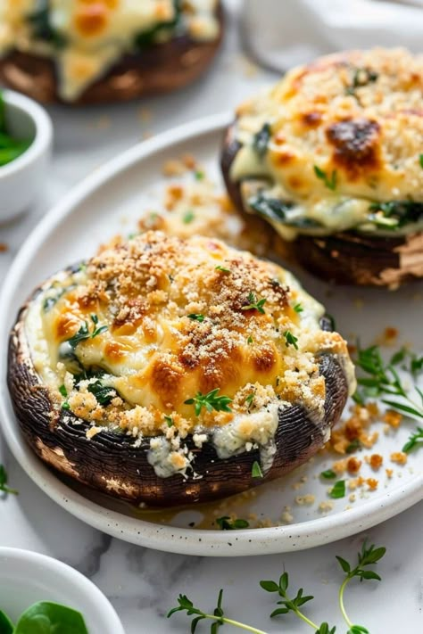 Easy Stuffed Portobello Mushrooms Recipe - Insanely Good Stuffed Portabella Mushroom Recipes Ground Turkey, Easy Portabella Mushroom Recipes, Portabella Stuffed Mushrooms, Paleo Stuffed Mushrooms, Stuffed Mushroom Recipes, Portobello Recipes, Gf Thanksgiving, Stuffed Portabella, Portabella Mushrooms Recipes