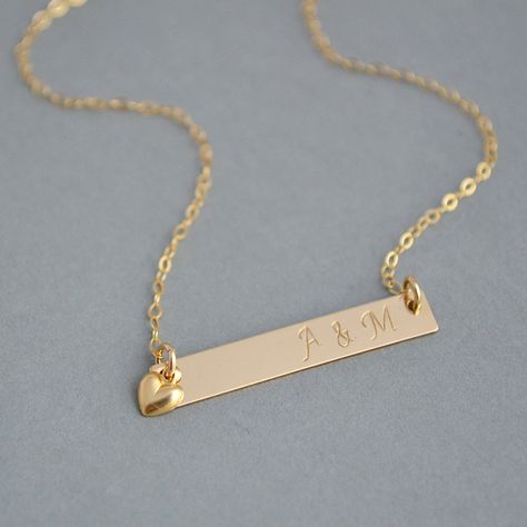 Gold Necklace Name, 14k Gold Bar Necklace, Crazy Faith, Gold Bar Necklace Personalized, Necklace Family, Mother Necklace Personalized, Necklace Inspiration, Engraved Bar Necklace, Fancy Jewellery Designs