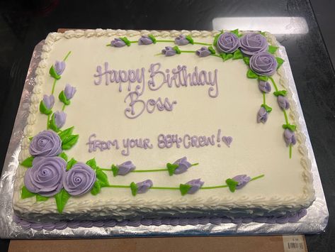 Sheet cake purple roses Blue Sheet Cake, Happy 42nd Birthday, Wilton Decorating Tips, Cake With Roses, Cake Purple, Sheet Cake Designs, Birthday Sheet Cakes, Happy 90th Birthday, 42nd Birthday