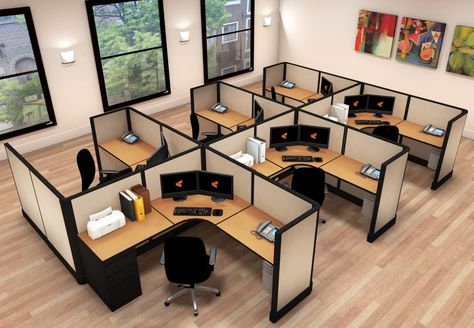 6x6 Commercial Computer Desk - 6 Pack Cluster Office Cubicle Design, Corporate Office Furniture, Office Cube, Cubicle Design, Cubicle Decor Office, Modular Office Furniture, Office Table Design, Modular Office, Small Space Office