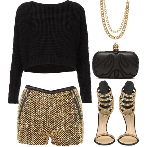 "2 chains." by goldiloxx on Polyvore Party Outfit Night, Party Outfits Night, Outfit Night, Pastel Outfit, Mode Kpop, Sequin Shorts, Night Out Outfit, Looks Style, Mode Inspiration