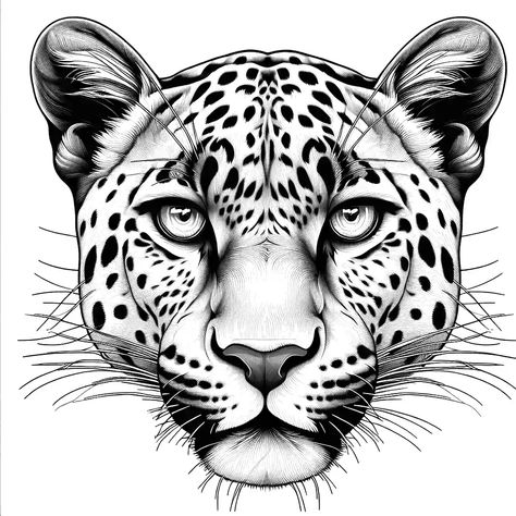 Academia Tattoo, Leopard Clipart, Stippling Tattoo, Leopard Drawing, Panther Tattoo, Tiger Tattoo Design, Leopard Face, Leo Tattoos, Leopard Head