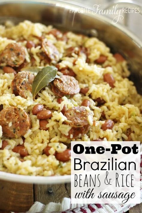 Brazilian+Beans+and+Rice+with+Sausage+via+@favfamilyrecipz Brazilian Beans, Brazilian Rice, Rice With Sausage, Cowboy Cooking, Cowboy Food, Kielbasa Recipes, Kielbasa Sausage, Rice Beans, Kidney Bean