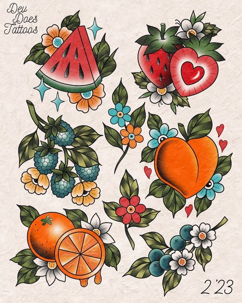 Apprenticeship Portfolio, Tattoo Fruit, Blueberry Tattoo, Blackberry Peach, Fruit Tattoo, Traditional Tattoo Inspiration, Traditional Style Tattoo, Traditional Tattoo Sleeve, Holographic Stickers