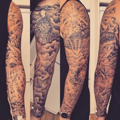 Cloud Tattoo Sleeve, Heaven Tattoos, Maori Tattoos, Arm Tats, Men Tattoos Arm Sleeve, Anchor Tattoos, Cloud Tattoo, Forearm Sleeve Tattoos, Tato Lengan