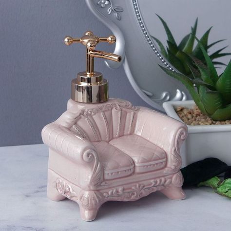 Why have a regular looking soap dispenser when you can have a mini sofa soap dispenser and add some charm to your bathroom? Visit the link now to shop! #AVintageAffair #vintagedecor #homedecor #bathroomdecor #decorideas #homedecorideas #soapdispenser #homedecorinspo #pasteldecor Vintage Soap Dish, Vintage Soap Dispenser, Royal Sofa, Shower Lotion, Blue Soap, Pastel Kitchen, Mini Sofa, Pink Soap, Ceramic Soap Dispenser