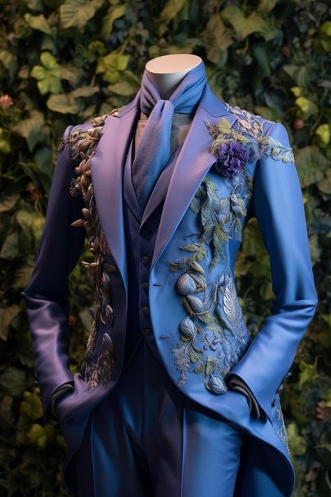 Bluebell inspired suit Cordelia Outfits, Vintage Male Outfits, Prince Clothes, Gown Suit, Fancy Suit, Cottagecore Outfits, Men Stylish Dress, Futuristic Fashion, Prom Outfits