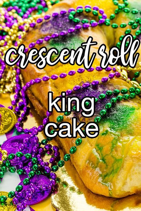 King Cake Dump Cake, Crescent Roll King Cake, King Cake Recipe Easy Crescent Rolls, Crescent Roll King Cake Recipe, Easy King Cake Recipe Cinnamon Rolls, King Cake Cream Cheese Filling, Cream Cheese King Cake Recipe, King Cake With Cream Cheese Filling, King Cake Ideas