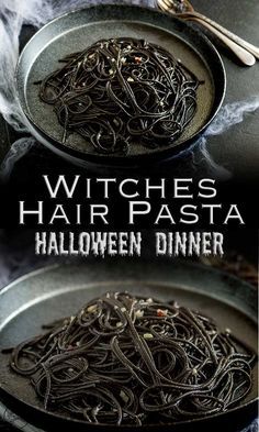 Witches Hair, Halloween Spaghetti, Savory Halloween Food, Halloween Food For Adults, Samhain Recipes, Creepy Halloween Food, Squid Ink Pasta, Postres Halloween, Halloween Themed Food