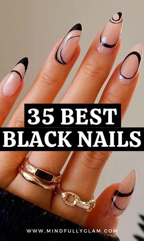 black nails New In Nails, Black Nails Negative Space, Classy Nails With Black, Glitter Ombre Nails Black, November Nails Black, Black Nail Designs French Tips, Black November Nails, Nails For Black Outfit, Halloween Black Nails Design