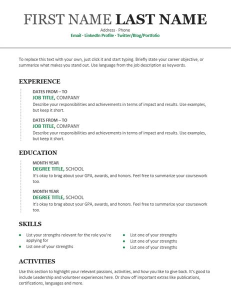 This modern resume emphasizes your experience by listing your jobs in chronological order. Feel free to change the color scheme and fonts in the Design tab of the ribbon. Chronological Resume Template, Skills In Resume Sample, Professional Resume Format, Sample Resume Format For Job Application, Chronological Resume, Microsoft Word Resume Template, Microsoft Word Free, Sample Resume Templates, Resume Ideas