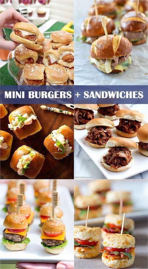 Mini Burgers and Sandwiches for Parties Mini Sendvici, Sandwich Ideas For Party, Sandwiches For Parties, Tea Party Sandwiches, Mini Hamburgers, Mini Burger, Party Sandwiches, Mini Sandwiches, Mini Burgers