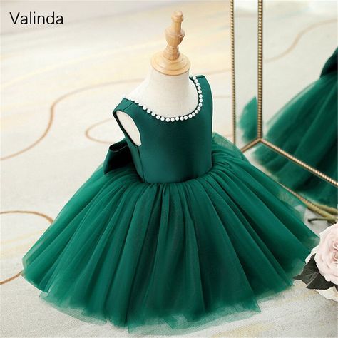 Flower Girl Dresses Baby, Emerald Green Satin Dress, Dress With Big Bow, Green Flower Girl Dresses, Green Satin Dress, Baby Girl Princess Dresses, Kids Dress Collection, Girls Attire, Cheap Flower Girl Dresses