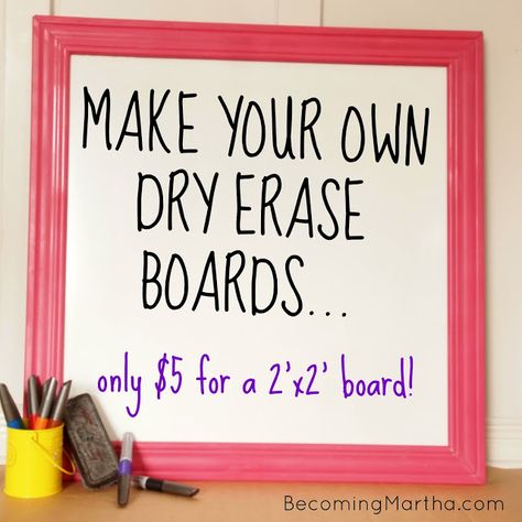 Make Your Own Dry Erase Boards for $5 | Becoming Martha Diy Dry Erase Board, Barndoor Hardware, Marker Board, Creative Storage Solutions, Dry Erase Boards, Creative Storage, Dry Erase Board, School Organization, Craft Time