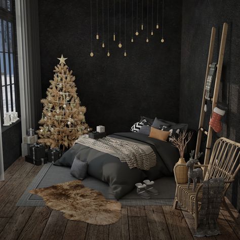 Sims 4 Cc Black Bedroom, Sims 4 Bedroom Blender Scene, Male Bedrooms, The Sims 4 Cc Bedroom, Sims 4 Beds, Dark Bedroom, Sims 4 Traits, Black Headboard, Black Bedroom