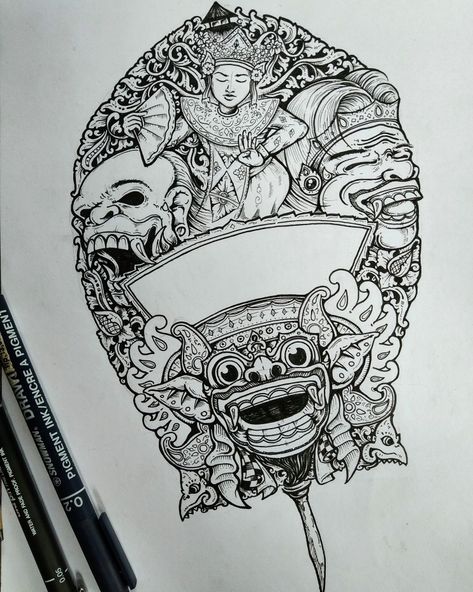 wayang bali Seni Tato Bali, Bali Drawing, Ornamen Bali, Wayang Bali, Barong Bali, Bali Painting, Asian Style Art, 3d Photoshop, Indonesian Art