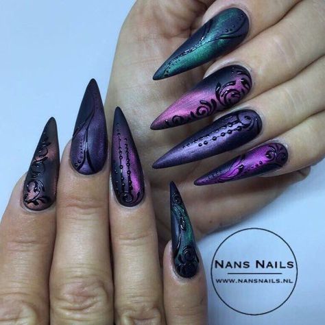 Spring Witchy Nails, Dark Fairy Nails Designs, Goth Inspired Nails, Spring Witch Nails, Thorn Nails, Cute Costumes Ideas, Viking Nail Art, Dark Fairy Nails, Halloween Cute Costumes