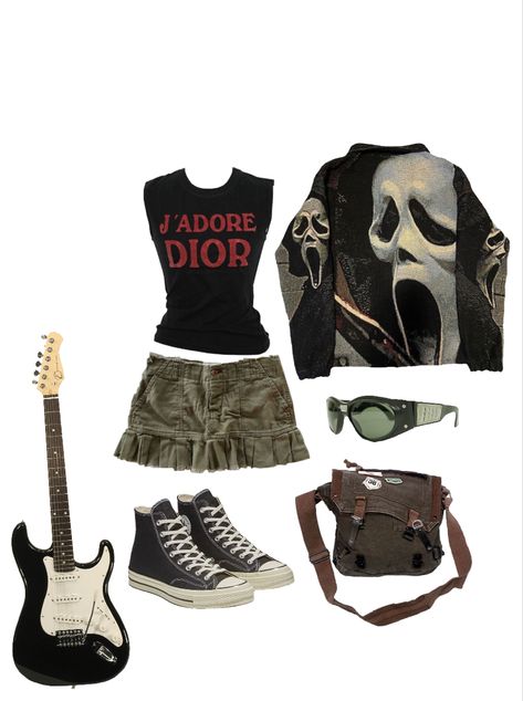 Indie Rock Outfits Aesthetic, Grunge Rockstar Outfits, Messy Outfit Aesthetic, Indie Rock Aesthetic Outfits, Grunge Outfit Summer, 80s Grunge Style, Grunge Rock Outfits, Indie Grunge Fashion, Korean Grunge Outfits