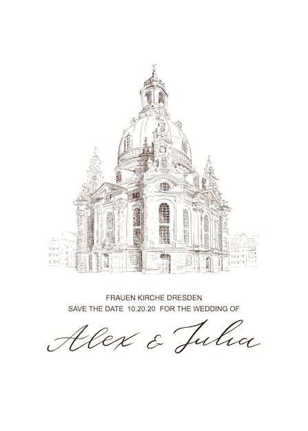 Vector wedding card with frauenkirche ch... | Premium Vector #Freepik #vector #church-building #cathedral #invitation #invition-card Sakura Wedding, Floral Watercolor Background, Church Images, Reference Board, Floral Wedding Invitation Card, Invitation Design Template, Architecture Background, Hydrangeas Wedding, Church Building