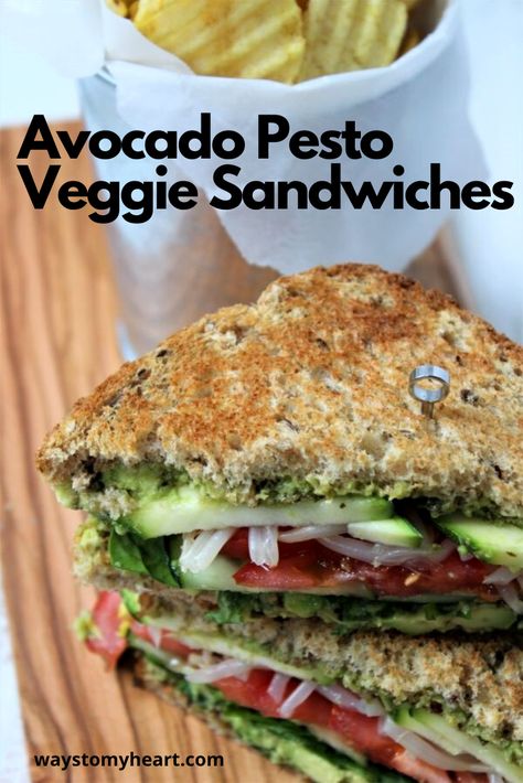 Pesto Tahini Veggie Sandwich, Side Dishes Fruit, Work From Home Lunch, Veggie Sandwich Recipes, Vegetarian Pesto, Veggie Sandwiches, Veg Sandwich, Pesto Sandwich, Vegan Sandwiches