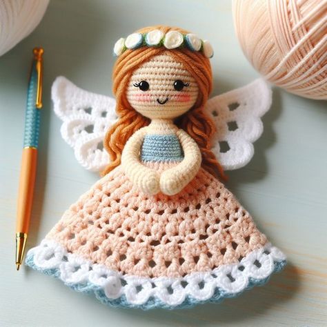 Lovely Angel Free Crochet Pattern Guardian Angel Crochet Free Pattern, Crochet Angel Doll Free Pattern, Crochet Angel Applique Free Pattern, Crochet Angels Free Pattern, Wednesday Crochet, Angel Crochet Pattern Free, Angel Crochet Pattern, Angel Ornaments Diy, Angel Baby Patterns