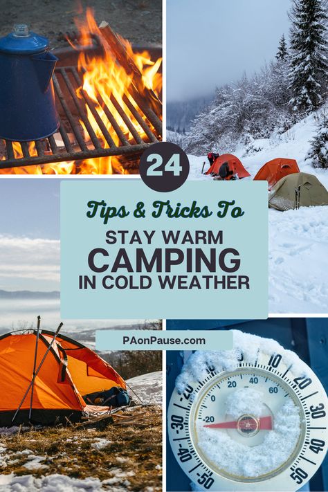 Don't let cold weather ruin your camping trip! Check out these 24 tips and tricks for how to stay warm in a tent on your next outdoor adventure. Camping In Cold Weather, Cold Camping, Camping Necessities, How To Stay Warm, Four Season Tent, Wild Camping, Cold Weather Camping, Camping Guide, Winter Camping