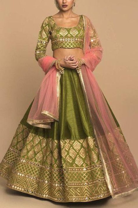 ✬ Go For The Sophisticated Look With This Stunning Mehndi Green Coloured Lehenga Choli. Beautified With Amazing Embroidery Work Within The Attire Adds A Sign Of Elegance Statement With Your Look. ✬Women Can Buy This Lehenga Choli To Wear For Their Functions, Festivals, Wedding Functions Or Engagement Ceremonies And Occasions. 👉Lehenga Choli Fabric Details Lehenga (Semi-Stitched) Fabric : Slub Silk Work : Embroidery Work Waist : Support Up To 42 Length : 42 Stitching : Stitched With Canvas Inner Mirrorwork Lehenga, घाघरा चोली, Lehenga Choli For Women, Choli For Women, Indian Outfits Lehenga, Lehnga Dress, Designer Bridal Lehenga, Half Saree Designs, Choli Designs