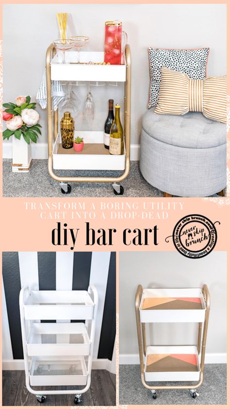 Mini Bar Cart Ideas, Bar Cart Ideas Diy, Ikea Cart Ideas, Brunch Diy, Diy Kallax, Ikea Bar, 70s Kitchen, Diy Bar Cart, Metal Bar Cart