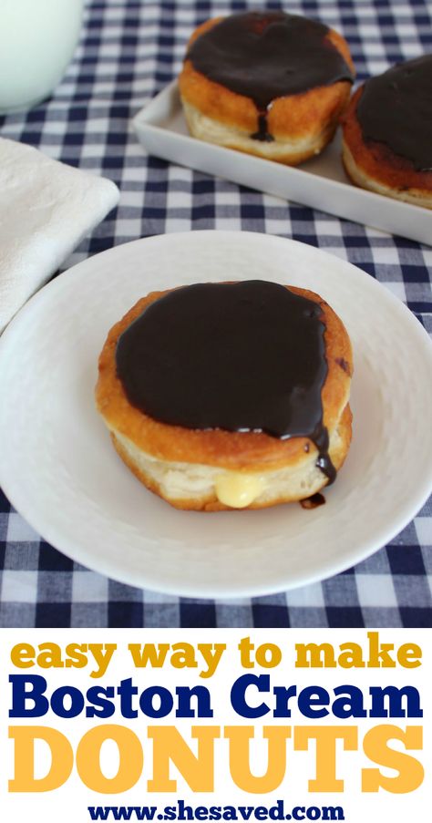 Cream Donut Recipe, Boston Cream Donut, Cream Donut, Pillsbury Grands, Homemade Doughnuts, Boston Cream Pie, Donut Recipe, Donuts Recipe, Boston Cream