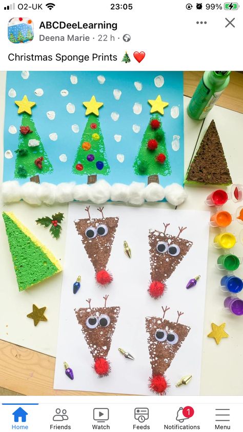 Year 1 Christmas Cards, Present Craft Preschool, Eyfs Christmas Cards Ideas, Toddler Christmas Card Ideas, Christmas Art Projects For Toddlers, Easy Winter Crafts For Kids, Kids Art Ideas, Sponge Crafts, Christmas Preschool