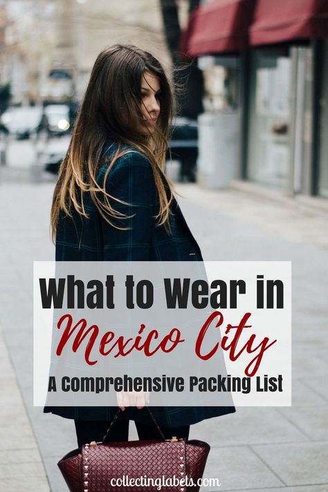 What to wear in Mexico City - an all-weather packing list for Mexico City. If you're coming to Mexico City in the wet season, in the winter, or anywhere in between, this guide on what to wear in Mexico City will help you plan it all! #mexicocity #whattowear #packinglist #mexico Fashion In Mexico City, Guadalajara Outfits Winter, Mexico Business Trip Outfits, Mexico Outfit Ideas Winter, Travel To Mexico City, Mexico City Outfits Winter, Mexico City Fall Fashion, Outfit Ideas For Mexico City, Outfit Ideas Mexico City