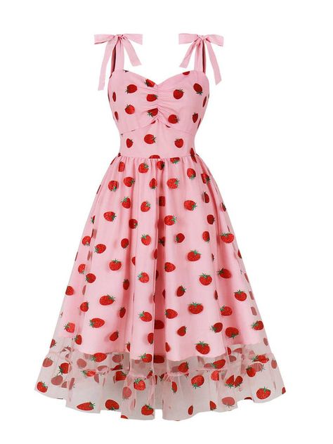 Cute Strawberry Outfit, Strawberry Clothes Aesthetic, Strawberry Dress Outfit, Strawberry Shortcake Aesthetic Outfit, Strawberry Dress Aesthetic, Cute Dress Aesthetic, Cute Pink Dresses, Cute Pink Things, Bow Strawberry