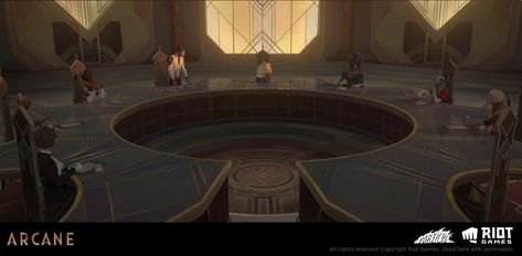 ArtStation - Arcane - Council Room Arcane Council, Arcane Visuals, Places Illustration, Council Room, Arcane Screencaps, Matte Paintings, Council Chamber, Fantasy Writer, 3d Environment