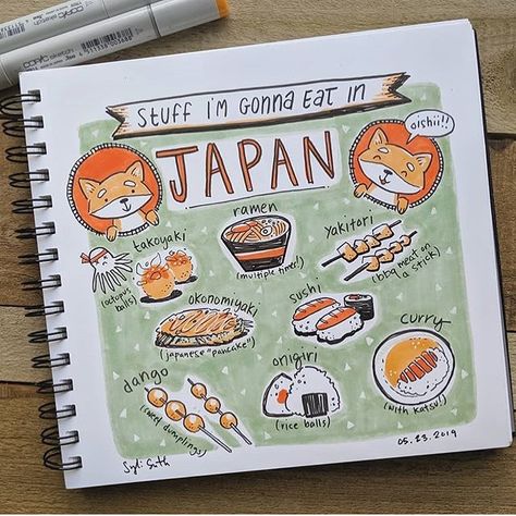 They Draw & Travel on Instagram: “Atlanta-based Illustrator Sylvia Smith (@sylvia_draws ) mapped out her gastro-itinerary for an upcoming trip to Japan. So smart! ——…” Illustrated Travel Journal, Japan Travel Journal Ideas, Japan Journal Ideas, Japan Travel Journal, Japan Scrapbook, Japan Journal, Japan Drawing, Pink Drawing, Anime Inspiration