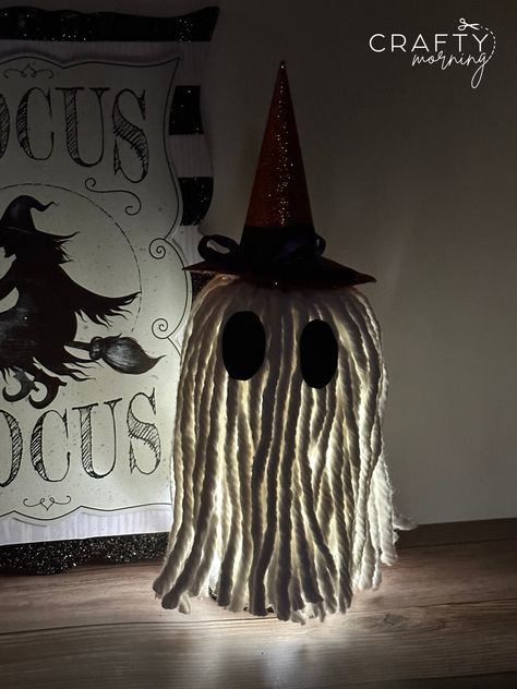 Dollar Tree Light Up Mop Ghost - Crafty Morning Mop Ghost, Holiday Crafts Halloween, Monster Pumpkin, Dollar Tree Halloween Decor, Pumpkin Monster, Crafty Morning, Ghost Crafts, Fall Pumpkin Crafts, Dollar Tree Halloween