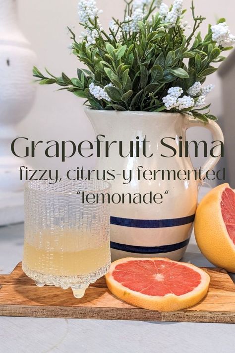 How to make Finland's national May Day beverage, sima, but with a twist: grapefruits instead of lemons! This sima recipe is made with minimal equipment and is a great intro to both home fermentation and a traditional Finnish beverage. Sima Recipe, Fermented Lemonade, Shrub Recipe, Gallon Jars, Fermented Vegetables, Fermented Drink, Probiotic Foods, May Day, Fermented Foods