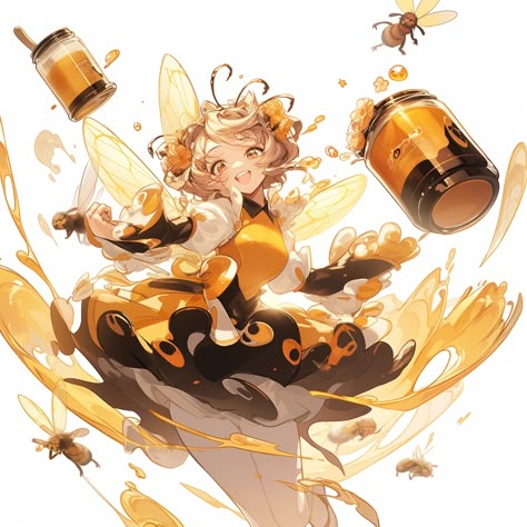 Bee Girl Character Design, Bee Character Design, Bee Oc, Bee Woman, Dnd Fairy, Pathfinder Character, Bee Illustration, Monster Girls, Cute Food Drawings