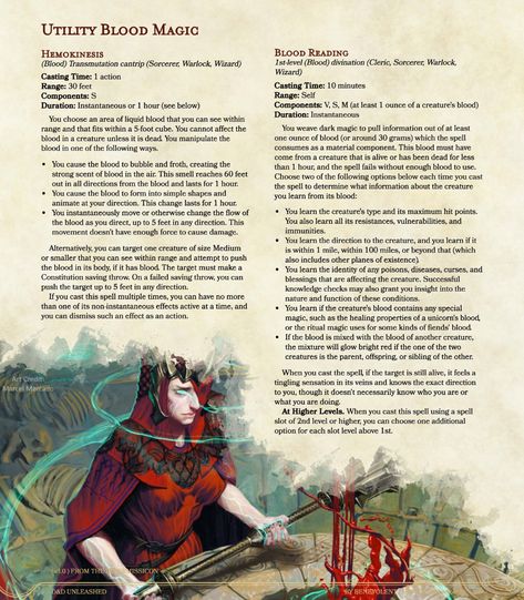 Homebrew Spells 5e, Dnd Blood Magic, Blood Mage Art, Blood Spells, Homebrew Spells, Dnd Spells, Blood Magic, Blood Mage, Dnd Homebrew