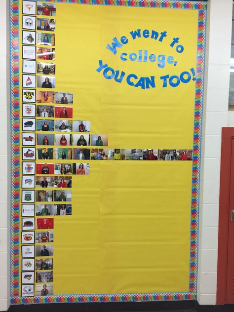 College Bulletin Boards Inspiration, Teacher College Bulletin Board, Careers Bulletin Board Ideas, Hbcu Bulletin Board Ideas, Post Secondary Bulletin Board, College Acceptance Bulletin Board Ideas, High School Senior Bulletin Board Ideas, Career Day Bulletin Board Ideas, Job Bulletin Board Ideas