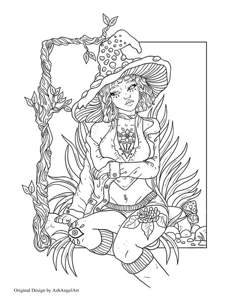 Witchy Coloring Pages, Witch Coloring Page, Mushroom Witch, Enchanted Forest Coloring Book, People Coloring Pages, Enchanted Forest Coloring, Witch Coloring Pages, Abstract Coloring Pages, Words Coloring Book